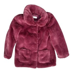 Girls Size 7 FAUX FUR Pink Plum Jacket Coat Navy Blue SO SO SOFT H&M